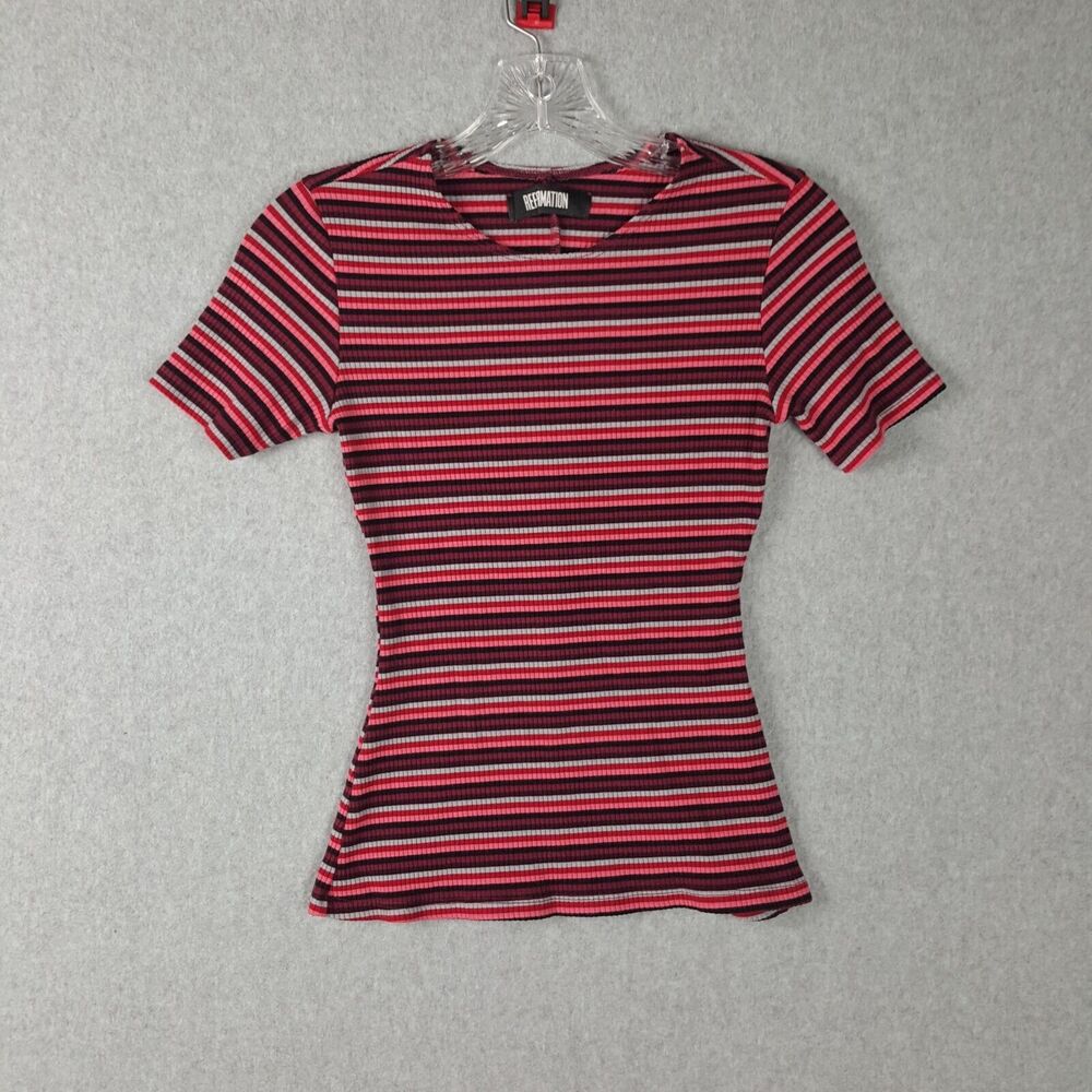 Reformation Sunset Stripe Uma Top Tee Stretch Rib Tencel Spandex Size XS